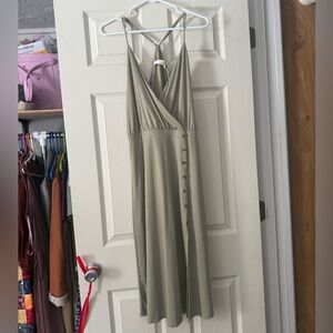 Women’s Elegant Olive Green Midi Dress, medium